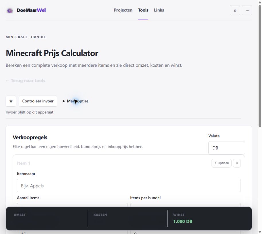 Voorbeeld van Prijs Calculator