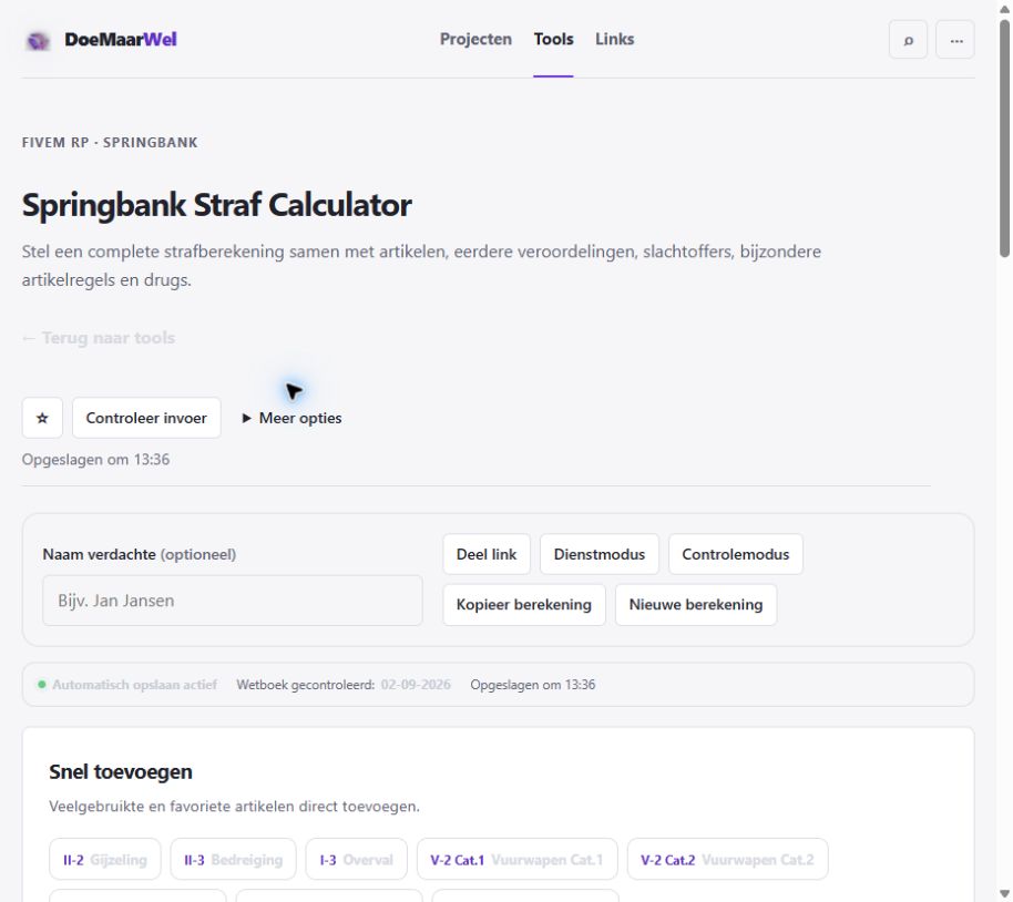 Voorbeeld van Straf Calculator
